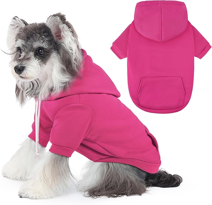 BAOBICUTE Dog Basic Hoodie Soft Dog Clothes Cold Weather Sweaters for Medium Large Dogs Cozy Fabric Warm Sweatshirt with Leash Hole (Rose Pink, XS (Back: 10.24",Chest: 14.96", Neck: 11.42"))