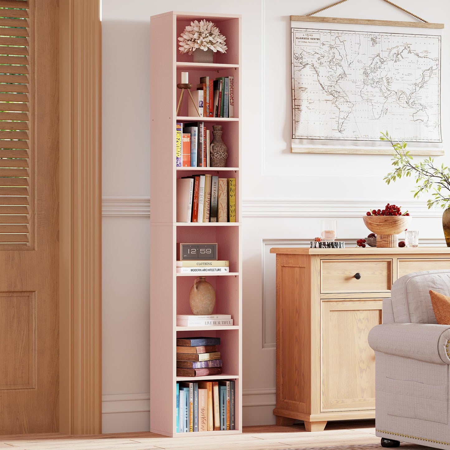 IRONCK Tall Narrow Bookshelf 8 Tiers, Compact Corner Bookcase, Floor Standing Display Storage Shelves 71 in Tall, Easy to Match for Living Room, Office, Study, Bedroom