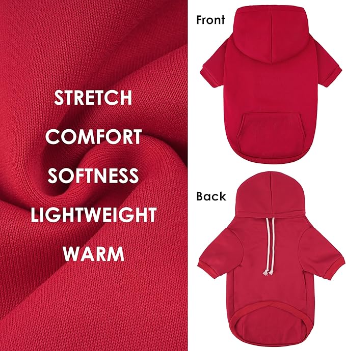 BAOBICUTE Dog Basic Hoodie Soft Dog Clothes Cold Weather Sweaters for Medium Large Dogs Cozy Fabric Warm Sweatshirt with Leash Hole (Red, XS (Back: 10.24",Chest: 14.96", Neck: 11.42"))