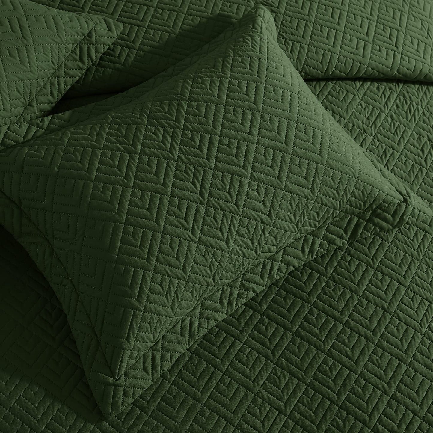 EXQ Home Quilt Set Full Quilts Queen Size Olive Green 3 Piece,Lightweight Soft Coverlet Modern Style Squares Pattern Bedspread Set(1 Quilt,2 Pillow Shams)