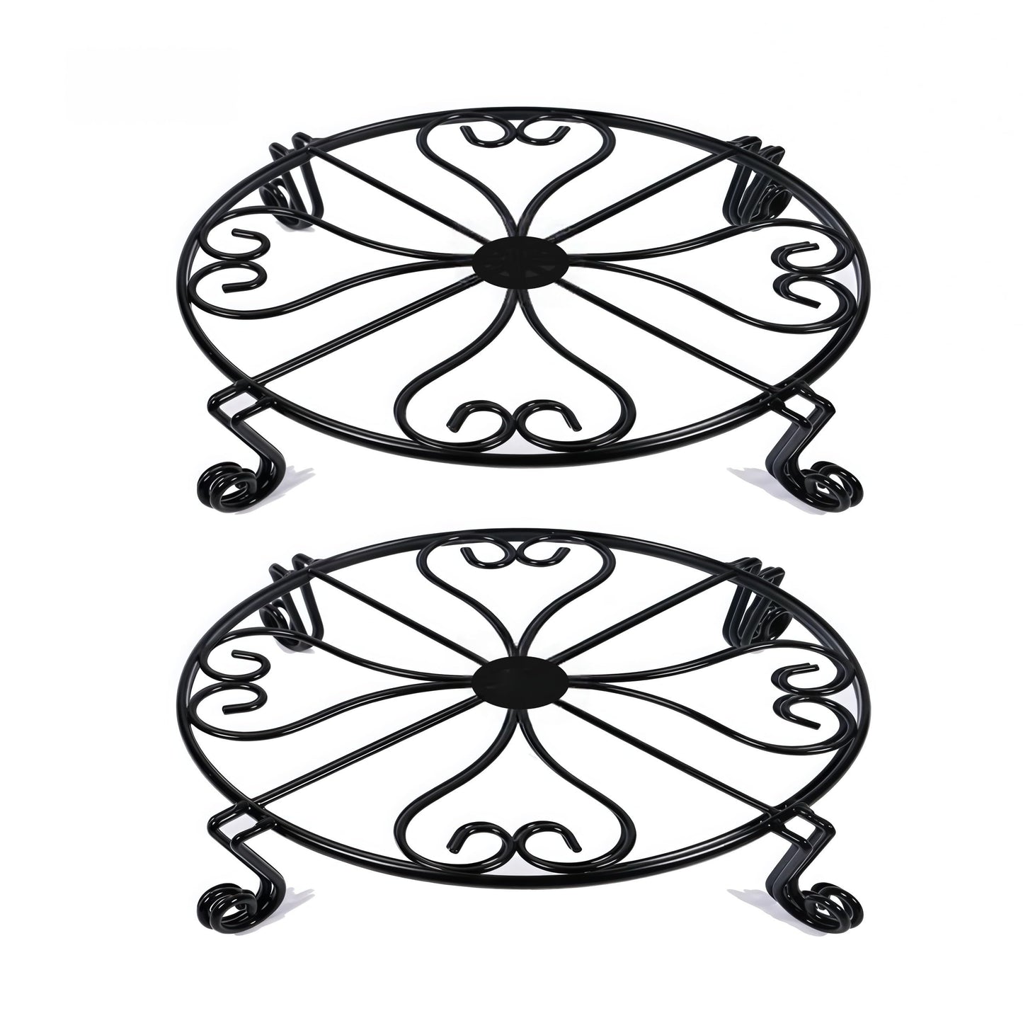 NSYOOMH 2 pack 8" Rustproof Black Metal Plant Stands Heavy Duty Plants Holder Outdoor Indoor, Round Wrought Iron Sturdy Flower Planter Pot Stand, Corner Gardening Inside Potted Plant Riser - 8Inches