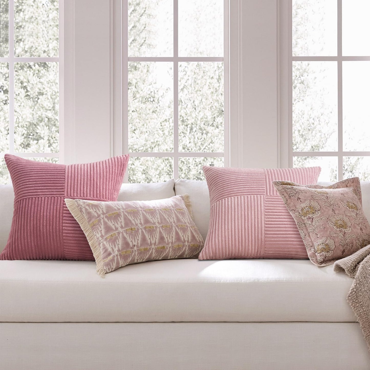 Topfinel Pink Throw Pillow Covers 18x18 Set of 4,Double-Design Decorative Throw Pillow Covers,Dustypink Soft Corduroy Home Decor Cushion Cases for Couch Living Room Bedroom and Sofa(45 * 45 cm)