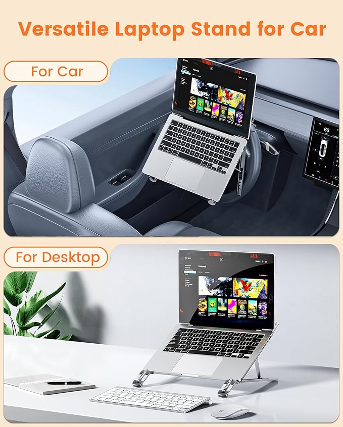 Steering Wheel Laptop Holder for Car SUV Pickup Truck Tesla Vehicle Workstation, Adjustable Foldable Portable iPad Tablet Laptop Stand for Desk, Tiktok Car Travel Essentials 2025 -Gray