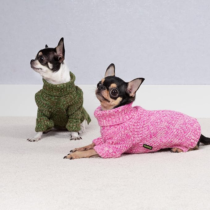 Fitwarm Knitted Turtleneck Dog Sweater, Cozy Dog Winter Clothes for Small Dogs Girl, Holiday Pet Outfit, Heather Pink, Large
