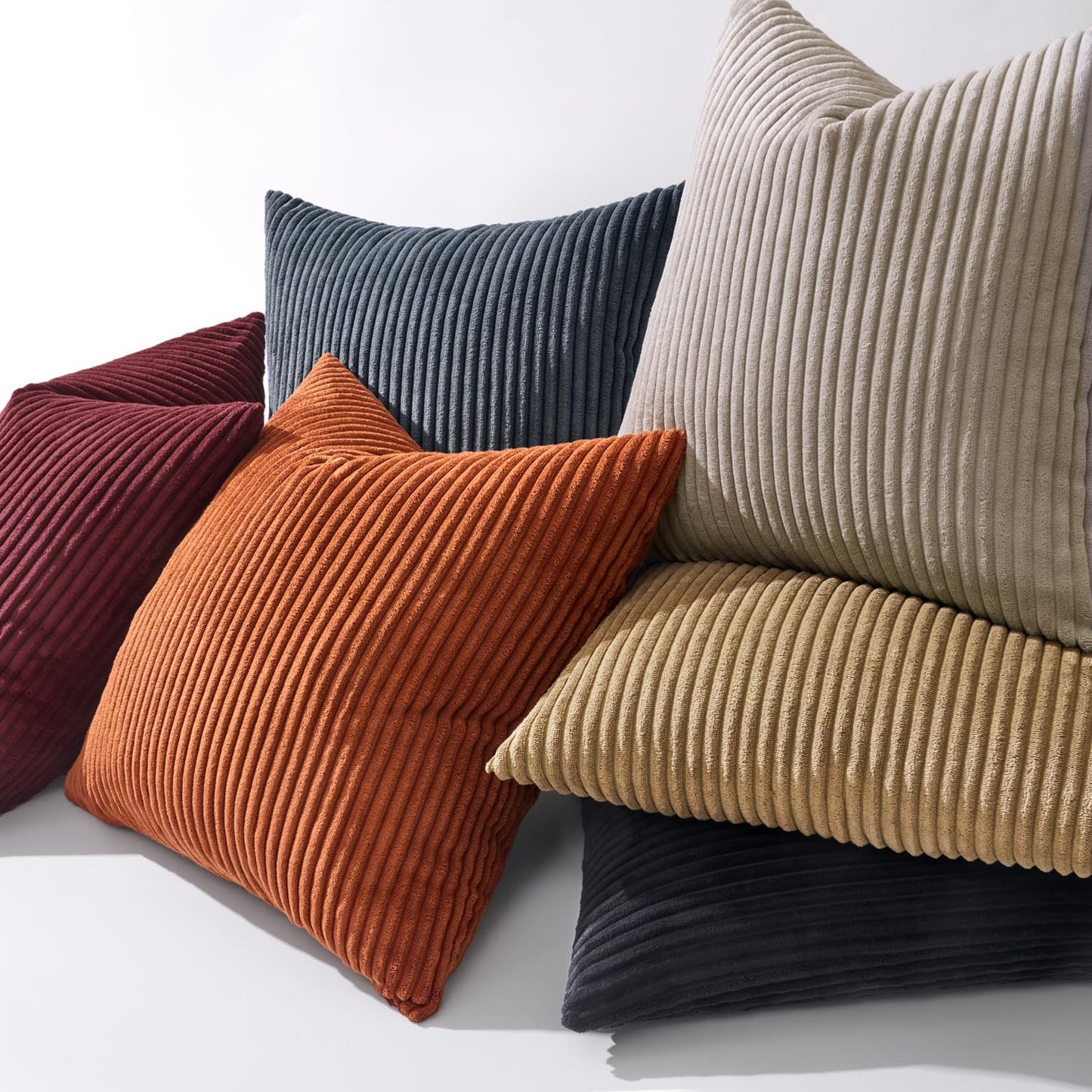 MIULEE Decorative Corduroy Pillow Covers Soft Solid Pack of 2 Cushion Cases Boho Square Throw Pillow Covers Rust Farmhouse Pillowcases for Couch Sofa Bed Living Room Home Decor 18 x 18 Inch