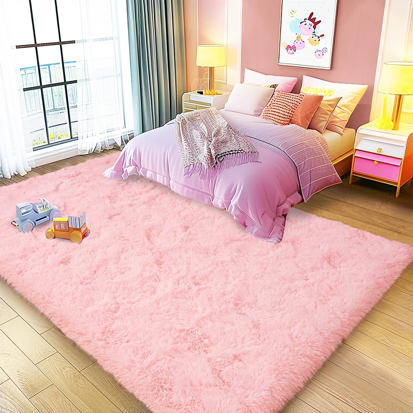Large 9x12 Area Rugs for Living Room, Soft Shag Living Room Rug Thick Fluffy Rug for Bedroom, Plush Fuzzy Carpet for Girls Boys Kids Room Non Slip Dorm Home Decor Aesthetic, Pink