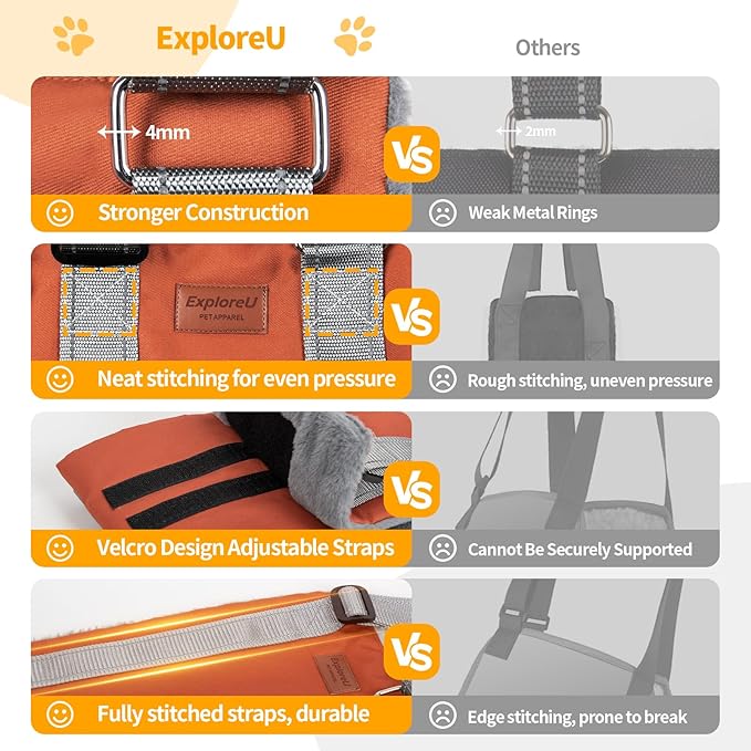ExploreU Dog Sling for Back Legs Dog Lift Harness Magic Tape Hip Support Harness Rehab to Help Senior,Injured,Arthritis,Hip Dysplasia,Weak Rear Leg,Disabled,After ACL/CCL Surgery,TPLO Dogs (Brown, XL)
