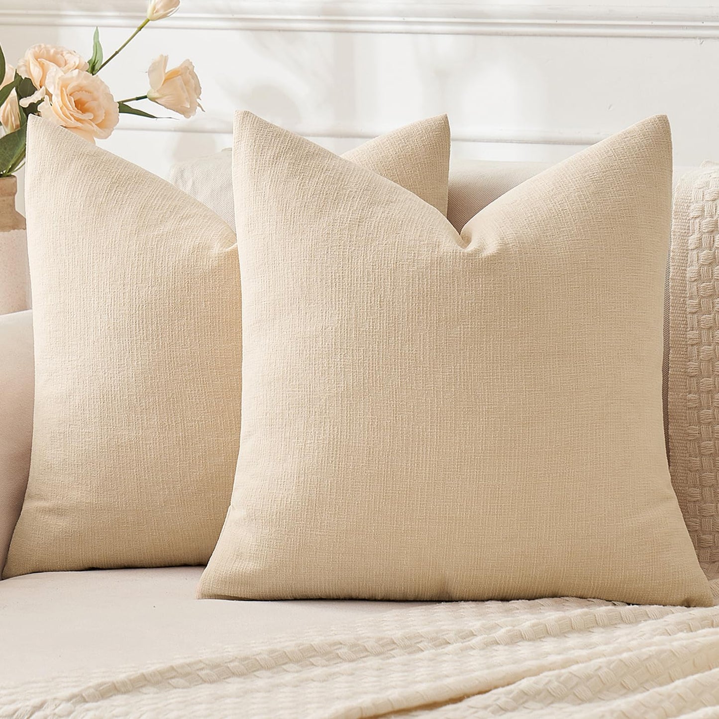 MIULEE Pack of 2 Corduroy Decorative Throw Pillow Covers Bundle Pack of 2 Chenille Decorative Throw Pillow Covers 18x18 Inch Beige