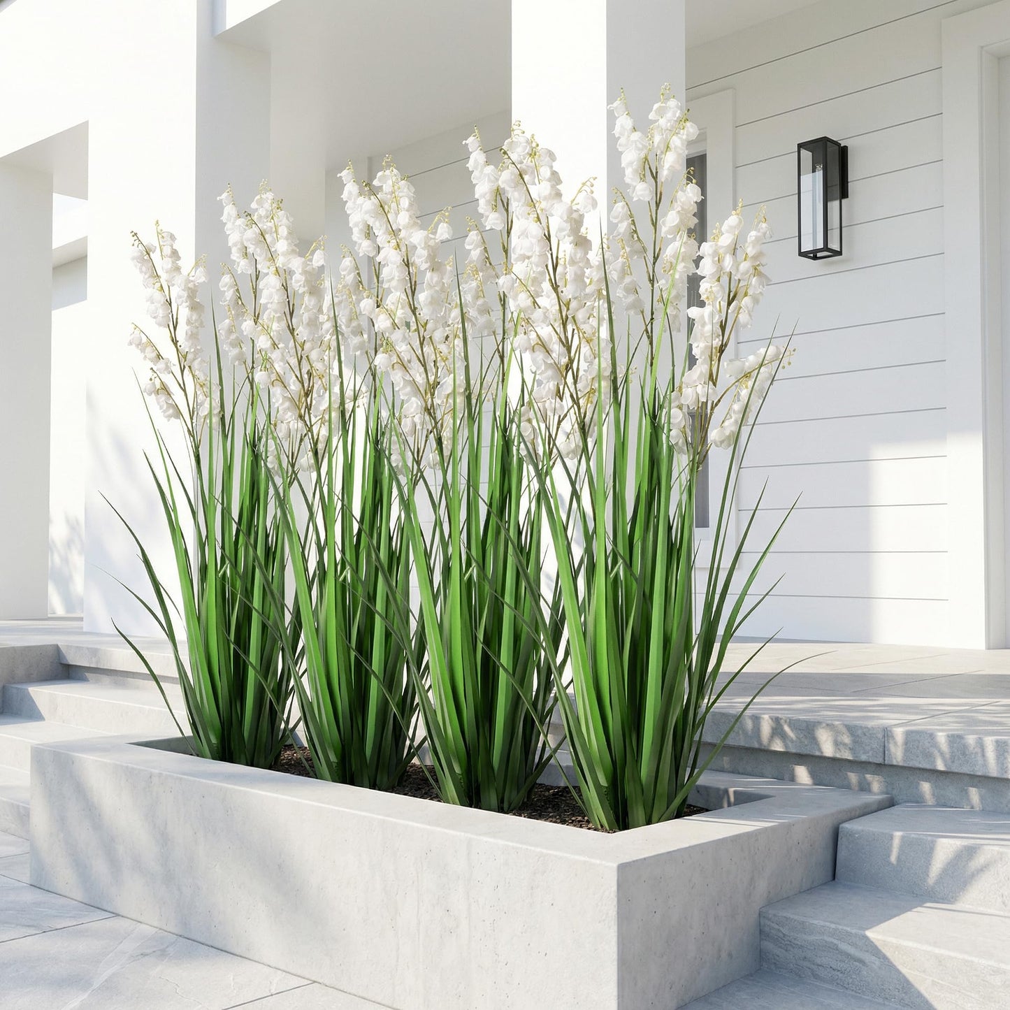 Ttranewsoo Artificial Tall Grass Plants with Pots 36" 1 Pack Lily of The Valley Artificial Grass Home Interior Decorating and Outdoor Garden Decorations(White)
