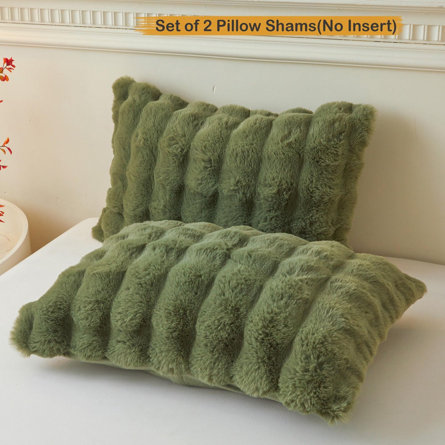 LIFEREVO 2 Pieces Fluffy Faux Rabbit Fur Pillow Cases, Luxury Soft Plush Shaggy Bubble Pillowcases Standard Size with Zipper, Furry Fuzzy Long Pillow Shams Adult Girls Kids Teens 20x26, Sage Green