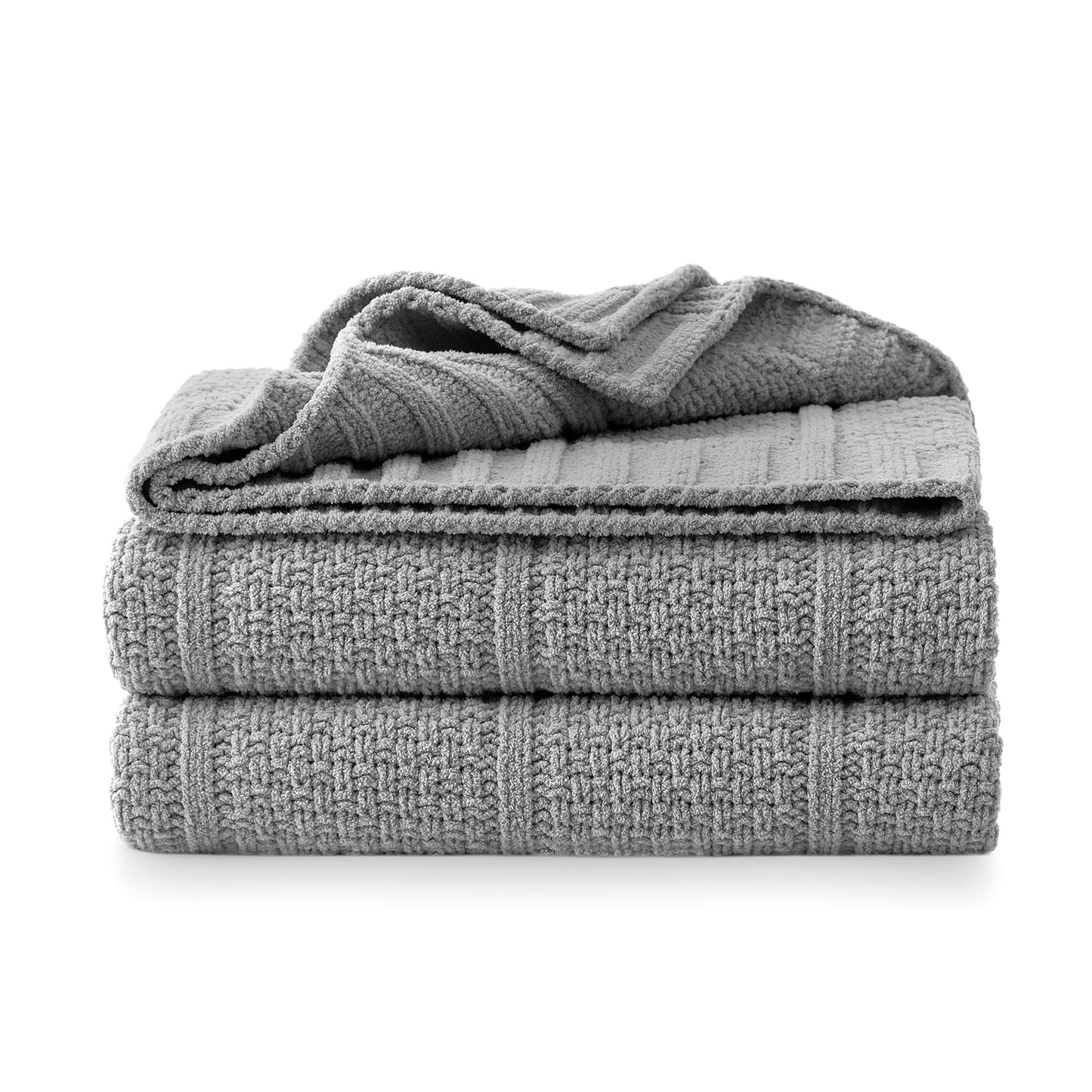 Amélie Home Premium Chenille Throw Blanket, Soft Cozy Moss Stitch Knit Blanket for Couch, Sofa, Chair, Home Decor, Grey 50"x60"