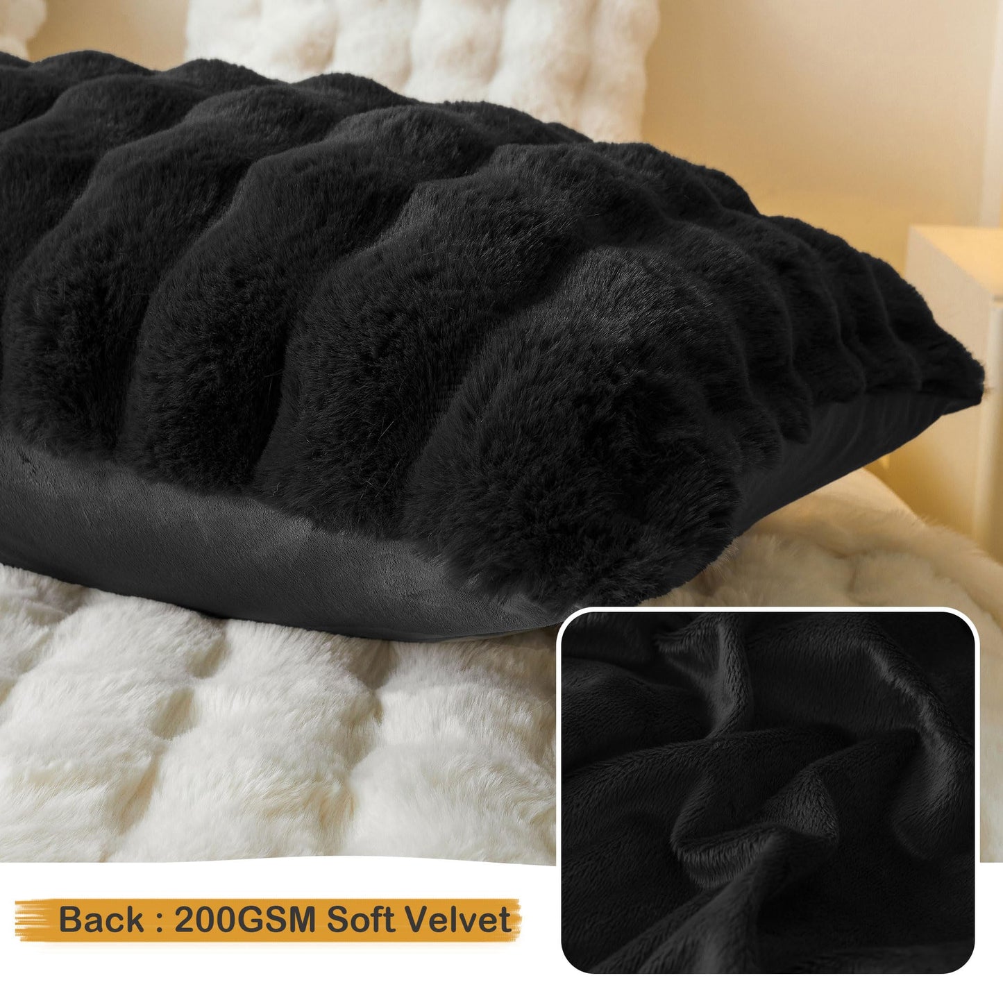 LIFEREVO 2 Pack Fluffy Faux Rabbit Fur Pillow Cases, Luxury Soft Plush Shaggy Bubble Pillowcases Standard Size with Zipper Closure, Furry Fuzzy Long Pillow Shams for Bedroom Living Room 20x26, Black