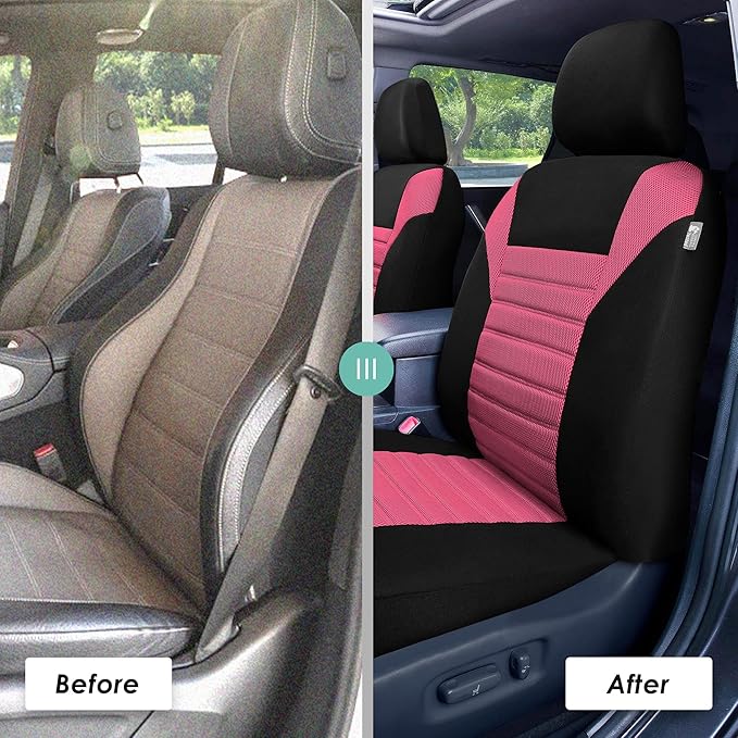 FH Group Automotive Car Seat Covers Front Set Premium 3D Air Mesh Front Seat Covers, Airbag Compatible Universal Fit Interior Accessories for Cars Trucks and SUVs - Pink
