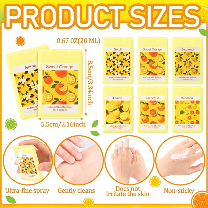 6 Pcs Mini Hand Sanitizer Spray Travel Size Yellow Scented Hydrating Hand Sanitizer Mist Portable Refillable Daily Outdoor Activities Travel for Women Summer Friend Colleague