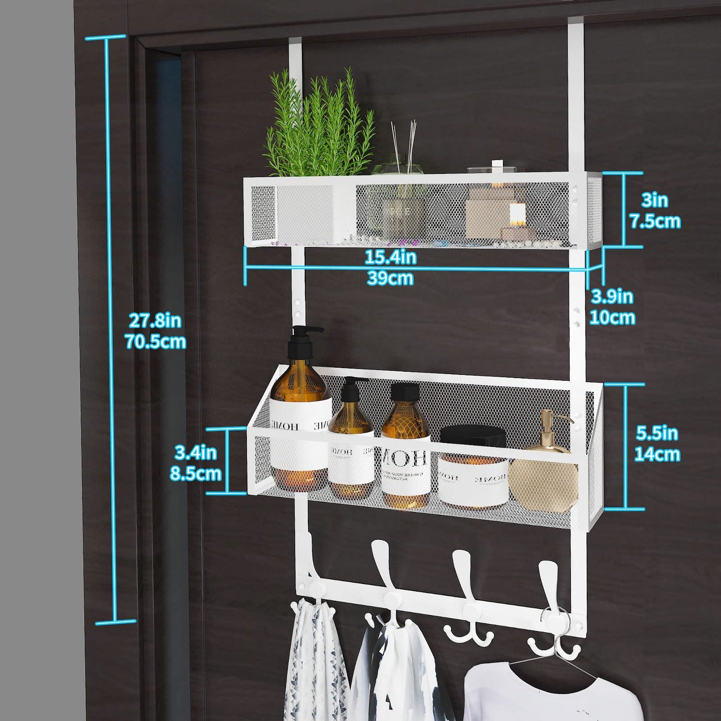 Kaiferty Over The Door Hooks Organizer, Coat Rack Over The Door Storage Hanger Towel Rack, Back of Door Storage Organizer for Bathroom,Bedroom,Kitchen,Office (White, 3-Tier)