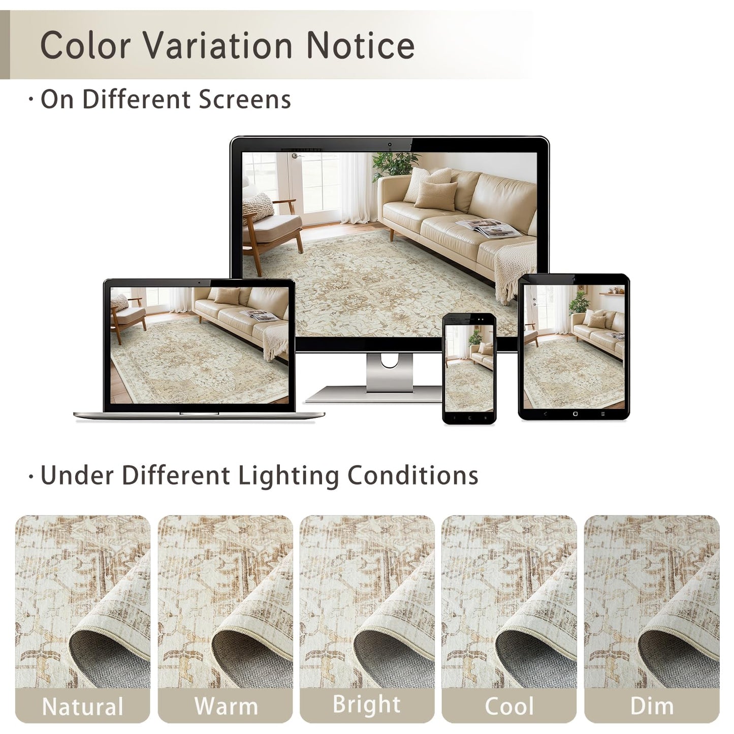 5x7 Area Rug, Vintage Distressed Medallion Pattern Beige Rug, Non-Slip Low-Pile Soft Carpet for Living Room, Bedroom, Kitchen, Home Office, Foldable & Machine Washable Rugs