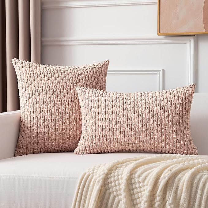 Kevin Textile 2 Packs Light Pink 26x26 Pillow Covers Euro Pillow Covers with Stripe Pattern Big Throw Pillow Covers for Valentines Day Gifts Couch Bedroom 66x66 cm