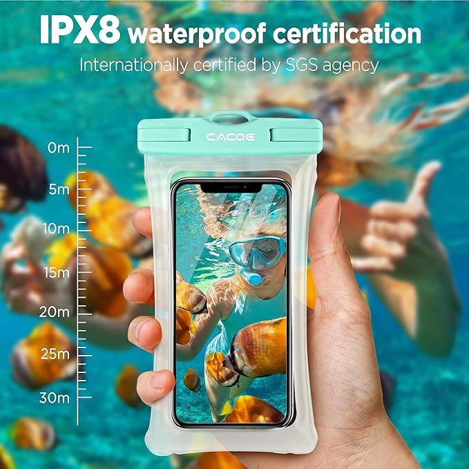 CACOE [Floatable] Floating Universal Waterproof Phone case 2 Pack-Up to 7.0",Waterproof Phone Pouch with Adjustable Neck Lanyard,IPX8 Cell Phone Dry Bags for Beach Pool Swimming（Blue+Pink）