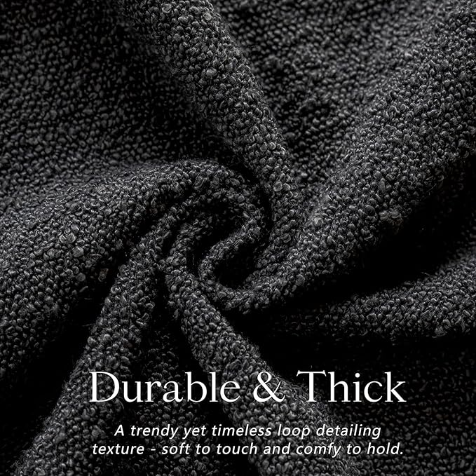 Foindtower Decorative Textured Boucle Throw Pillow Covers Accent Solid Lumbar Pillow Cases Neutral Soft Cozy Couch Cushion Case for Chair Sofa Bedroom Living Room Home Decor 12 x 20 Inch,Black