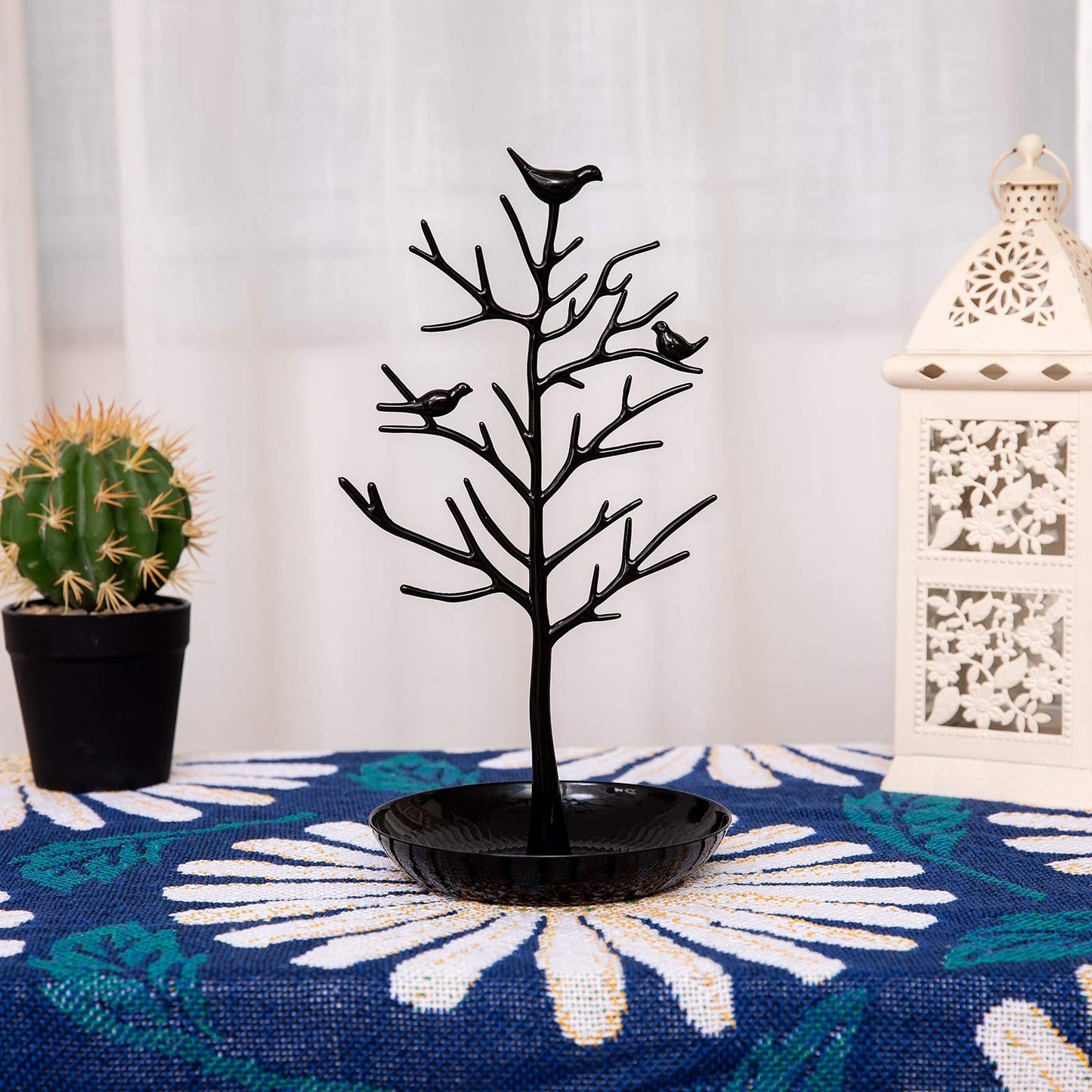 WELL-STRONG Jewelry Tree Necklace Earring Holder Modern Cute Bird Jewelry Stand for Women Girls Teen Black