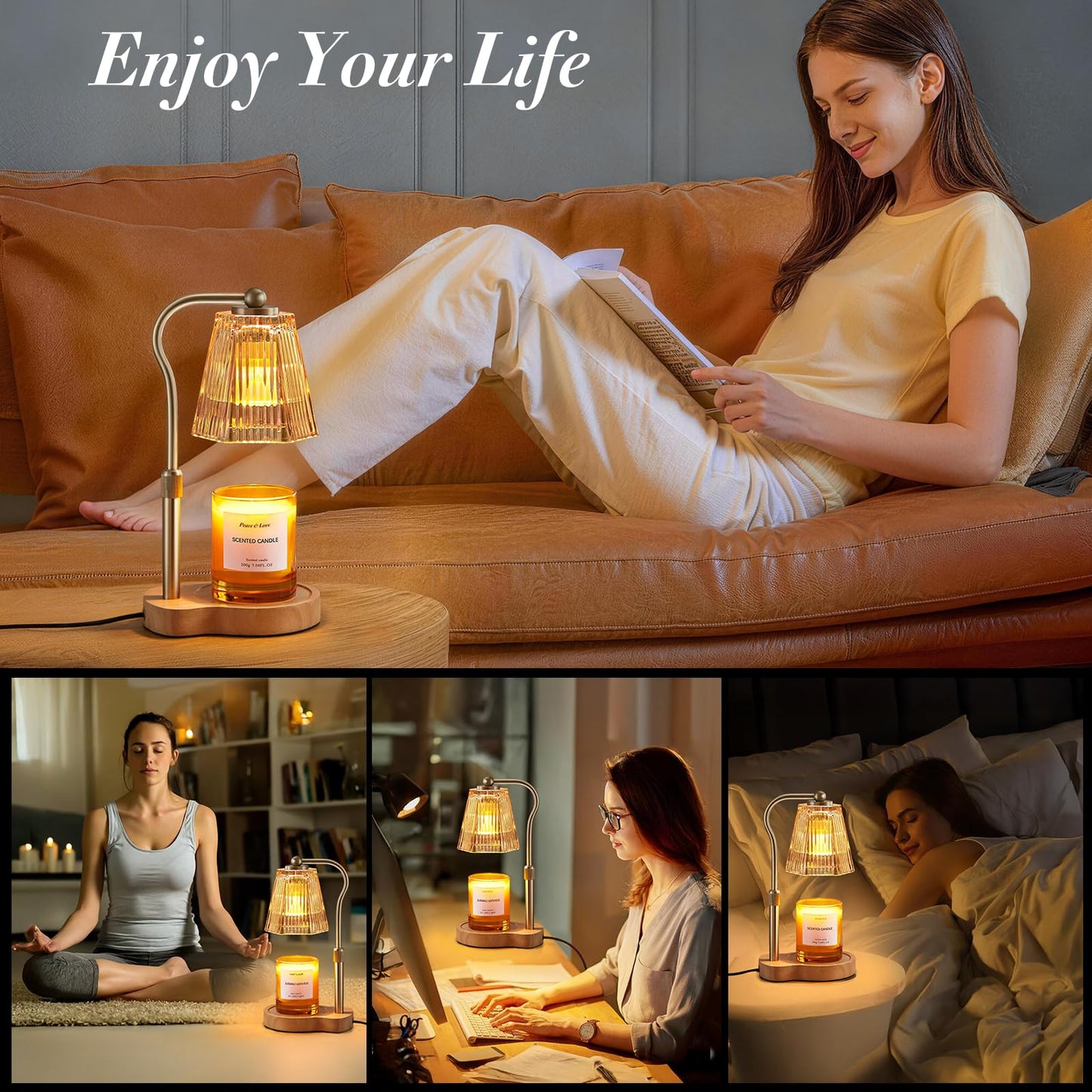 AODHGR Candle Warmer Lamp with Timer Dimmable, Flameless Scented Wax Melter for Jar Candles, Adjustable Height Home Decor Night Light, Birthday Gift for Women Mom Friend Families Housewarming, Amber