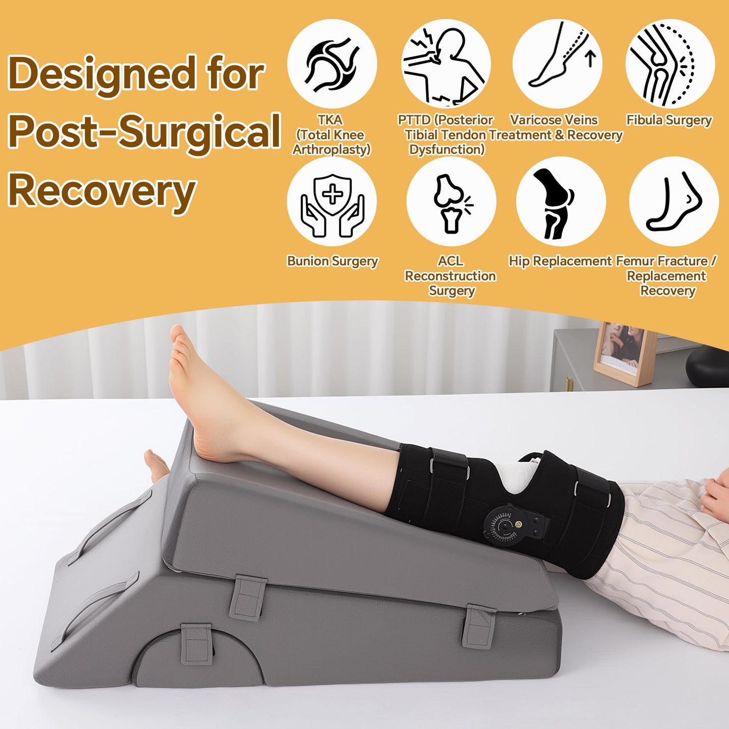 MABOZOO Leg Elevation Pillow for After Surgery, 5-Height Knee Replacement Recovery Pillow with Removable Pad for Knee Post-Surgery Recovery, Leg Surgery Equipment for Hip Ankle Pain Relief