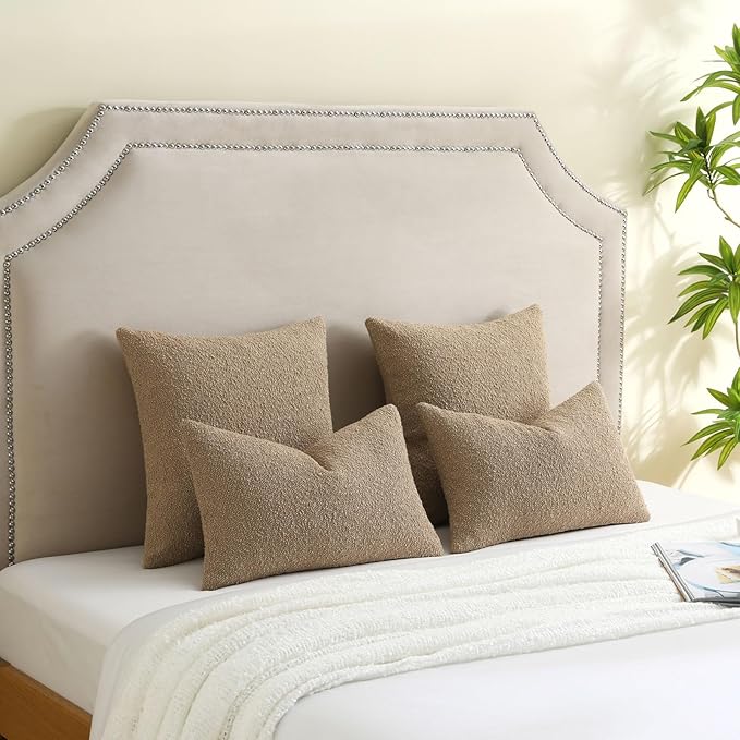 FUTEI Pack of 2 Khaki Decorative Throw Pillow Covers 20x20 Inch Soft Cozy Solid Boucle Textured Cushion Case,Modern Home Decor for Couch Bed Living Room