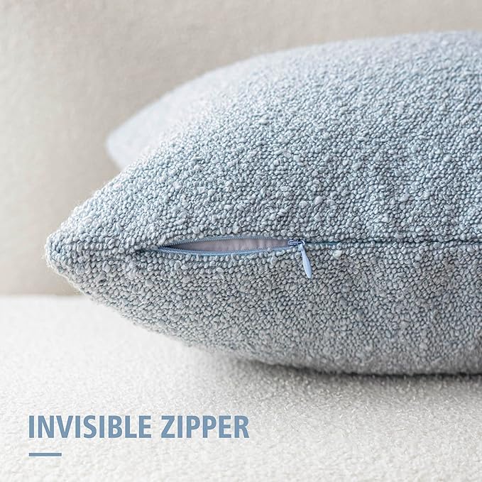 Foindtower Decorative Textured Boucle Throw Pillow Covers Accent Solid Pillow Cases Neutral Soft Cozy Couch Cushion Case for Chair Sofa Bedroom Living Room Home Decor 24 x 24 Inch,Light Blue