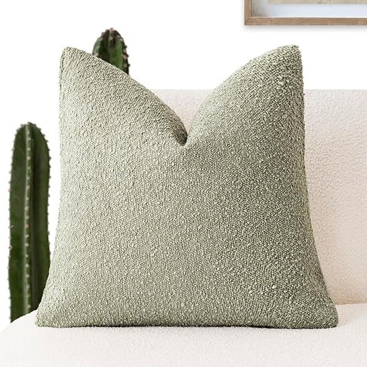Foindtower Decorative Textured Boucle Throw Pillow Covers Accent Solid Pillow Cases Neutral Soft Cozy Couch Cushion Case for Chair Sofa Bedroom Living Room Home Decor 22x22 Inch,1PC,Dirty Sage Green