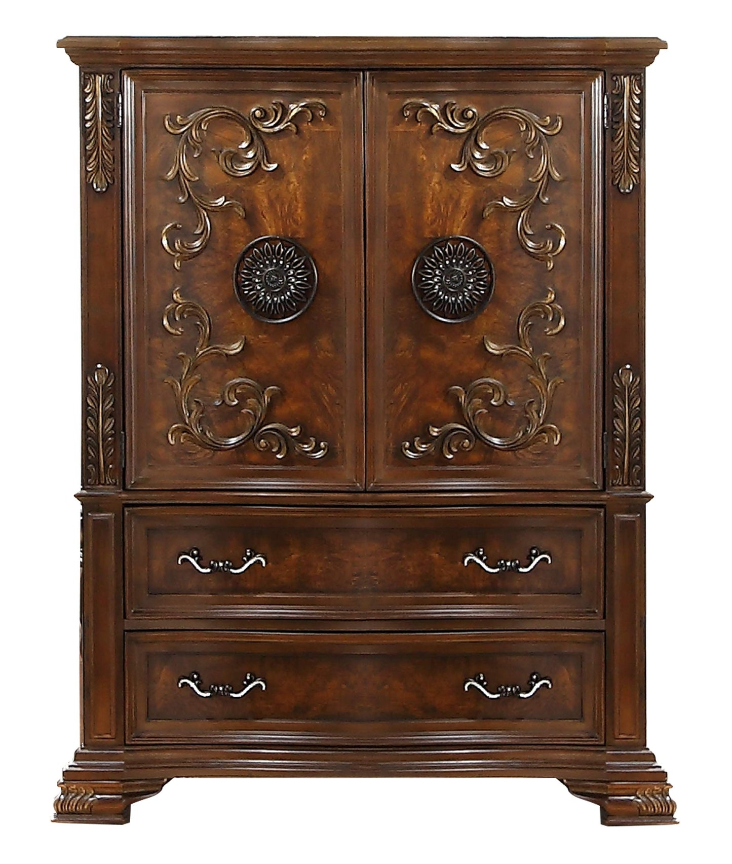 First of a Kind Santa Monica Traditional 5 Piece King Bedroom Set with Upholstered Tufted Headboard Elegant Classic Design Coordinated Furniture Collection, Cherry