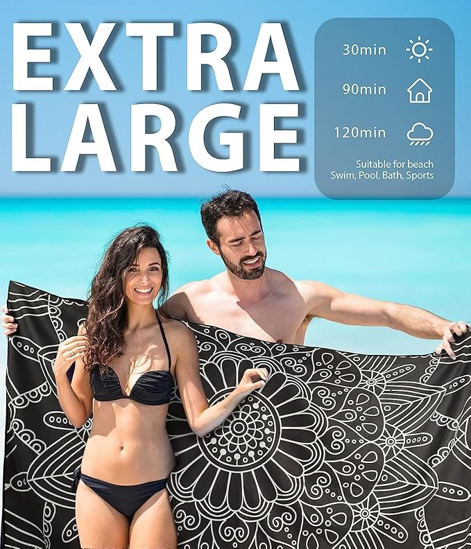 2 Packs Sand Proof Microfiber Beach Towels Adult –Quick Fast Dry Beach Oversized Accessories for Travel Swim Pool Yoga Camping Blanket Essentials Lightweight Must Haves Women Gifts Flower Mandala