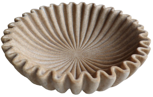 ARTRHYT 10" Large Decorative Bowl decor, Scalloped Bowls for Modern Home Decor,Ruffle Decor,Stylish Key Bowl for Entry Table,Decorative Fruit Bowl for Kitchen Counter,Artificial Stone Beige
