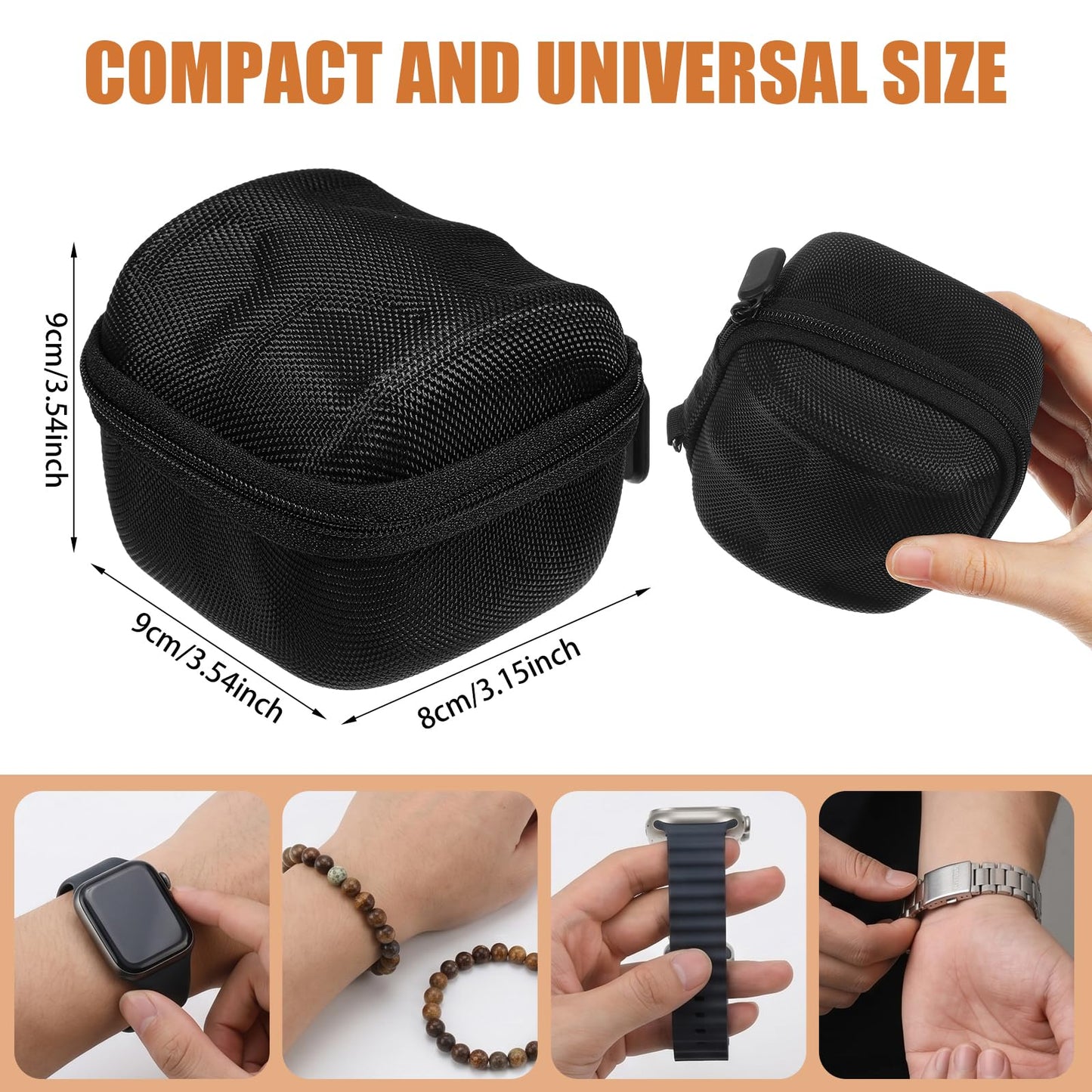 moheaaei 6 Pack Single Hard Watch Travel Case, Black Hard Watch Travel Box Bulk for Men, Portable Organizer with Custom Pillow Fits Wristwatches & Smartwatches up to 55mm, Durable EVA Protection