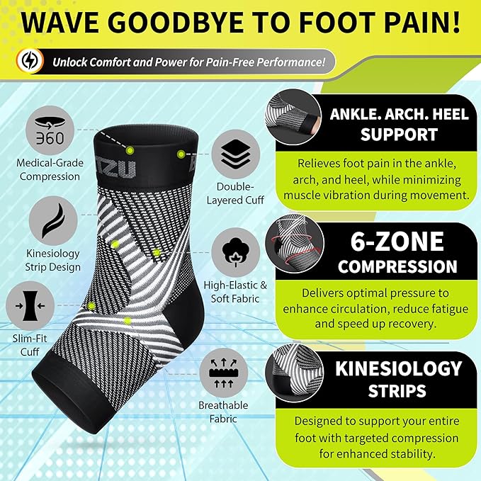 Compression Socks for Plantar Fasciitis, Achilles Tendonitis, Arthritis Relief, Ankle Brace Compression Sleeve with Foot Arch Support, Ankle Wrap for Women, Men, Swelling & Heel Pain Black S-M