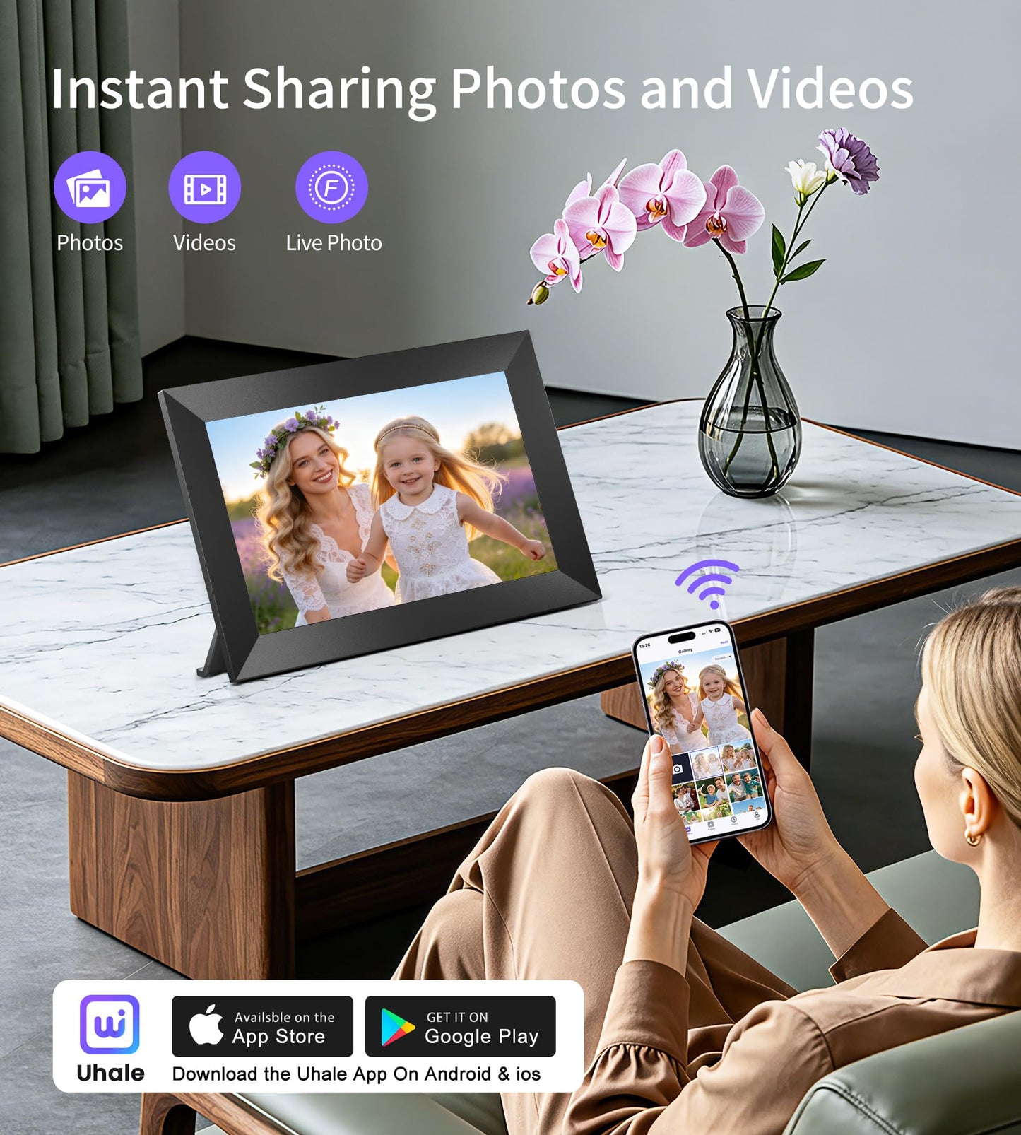 Uhale 10.1" Digital Picture Frame with 32GB Storage Support SD Card, Electronic Photo Frames with 1280x800 HD IPS Touch Screen, Instantly and Securely Share Memories, Send Wishes from Anywhere