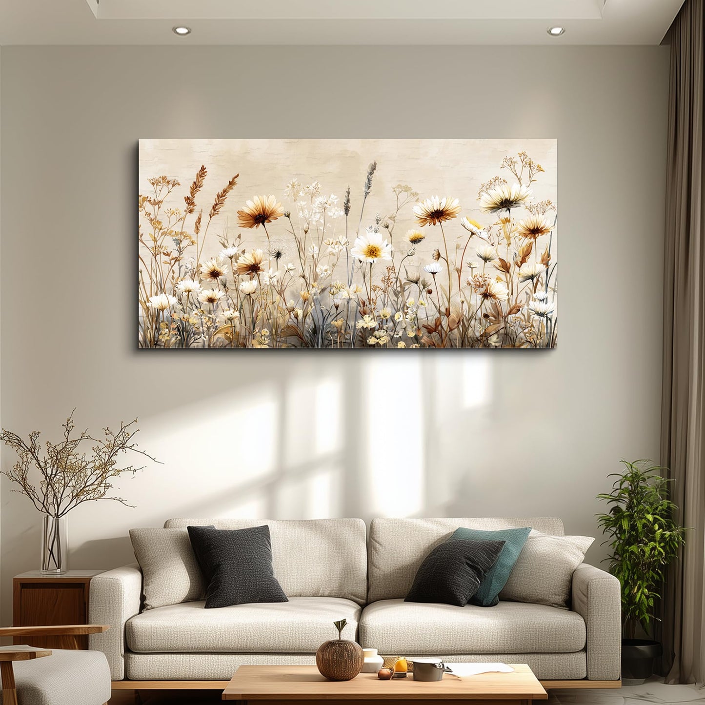 XIGUANGART Floral Wall Art, Large Wall Art, Flower Pictures Wall Decor, Elegant Meadow Wildflowers Art Prints, Nature Aesthetic Paintings for Living Room Bedroom Bathroom Kitchen Farmhouse 20"x40"