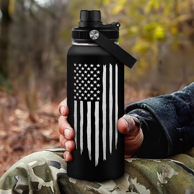 American Flag Water Bottle 32oz - SA Water Bottles Stainless Steel Insulated with Lid, America Gifts Ideas for Men Gym Sports Outdoor Workout