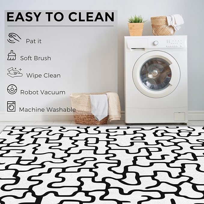 Abstract Geometric Rugs for Entryway, 2x3 ft, Black White Labyrinth Area Rugs for Bedroom Kitchen Entrance, Soft Non Slip Washable Modern Abstract Indoor Door Mat Home Decorations Dt-Ghf-31