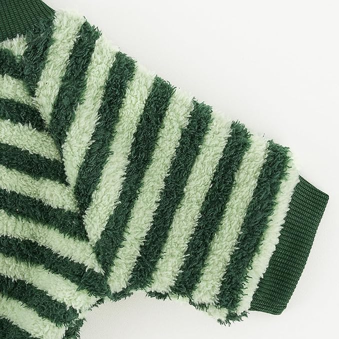 XPUDAC Stripe Dog Sweater Fleece Dog Pajamas Winter Pet Clothes for Small Medium Dogs Girl Boy Doggy Apparel for Cold Weather, Stripe Green, XL
