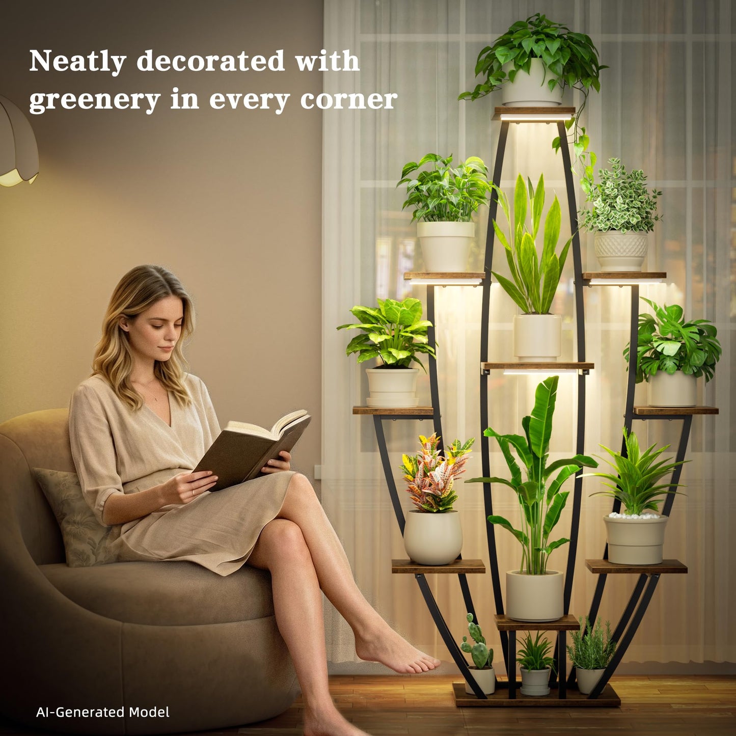 Plant Stand Indoor with Grow Lights - 10 Tiered Tall Plant Shelf Indoor, 59" Large Plant Stands for Indoor Plants, Metal Corner Flower Holder Rack Display for Living Room Patio Garden Balcony Home