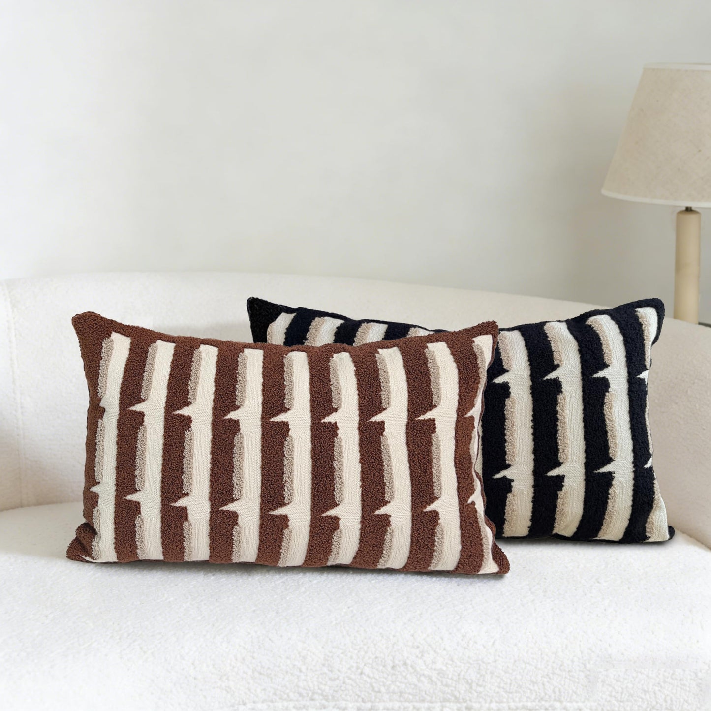 Mussepera 20"x20" Black Cream Stripe Tufted Pillow Covers Luxury Geometric Accent Pillows Soft Woven Decorative Pillow Cases for Couch, Sofa, Bedroom Décor (Black, 20"×12")