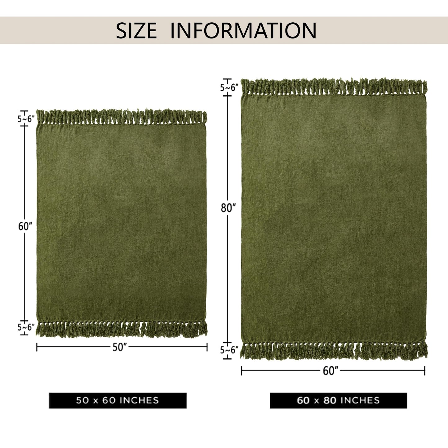LONG CREATE Chenille Throw Blanket for Couch 50"X 60", Soft Cozy Throws with Fringe Tassel for Bed Sofa Chair Cover, Lightweight Knitted Decorative Boho Blankets for Living Room, Olive Green