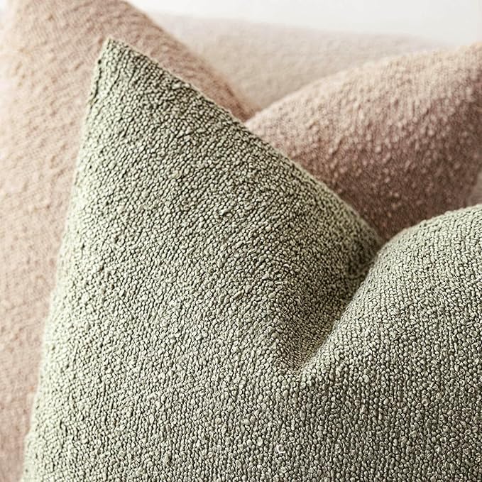 Foindtower Decorative Textured Boucle Throw Pillow Covers Accent Solid Pillow Cases Neutral Soft Cozy Couch Cushion Case for Chair Sofa Bedroom Living Room Home Decor 24x24 Inch,1PC,Dirty Sage Green