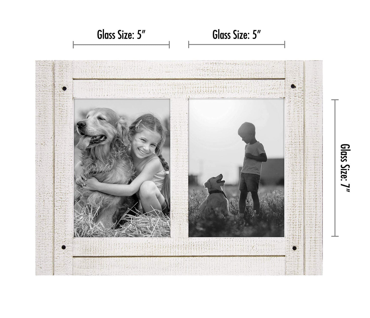 Americanflat Hinged 5x7 Double Picture Frame with 2 Photo Openings and Polished Glass - Distressed Wood Collage Picture Frames for Tabletop and Wall Display - Hampton Collection - Aspen White
