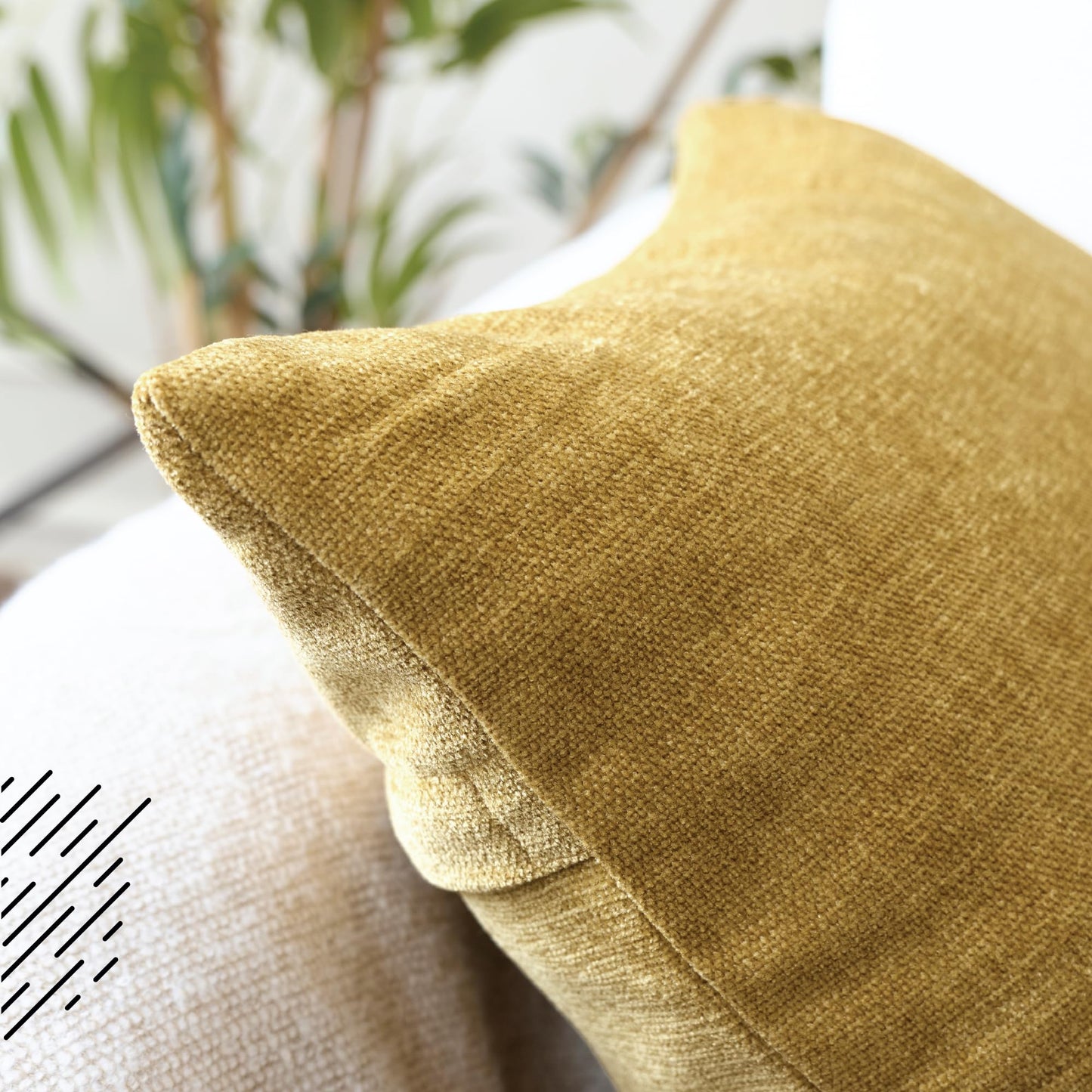 Encasa XO Thick Chenille Throw Pillow Covers Set of 2 | Mustard Gold - (24"x24") (60x60 cm) | Decorative Accent Square Throw Pillow Cases for Couch, Home Decor, Sofa
