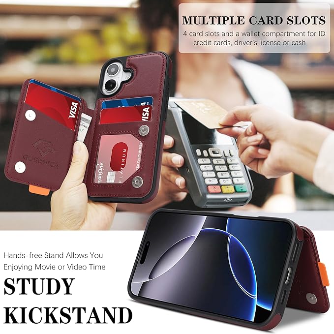 GUERNICA for iPhone 17 (6.1") Case Wallet with Card Holder, RFID Blocking Leather Protection, Shockproof Women Men Phone Case for Apple 17, Wine Red