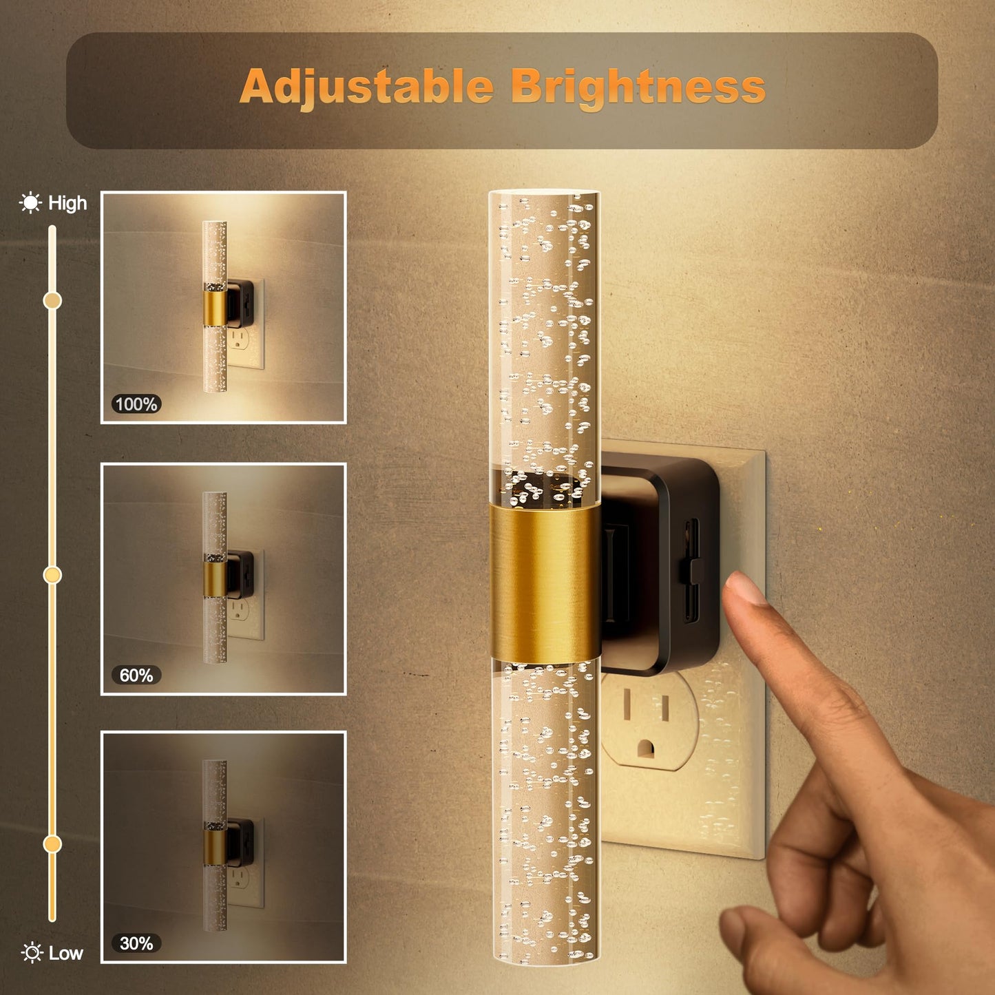 JandCase Night Lights Plug into Wall, 180° Rotating 3000K Soft Light LED NightLights, 0-100LM Adjustable Brightness, Plug in Night Light with Auto Light Sensor,for Bathroom,Hallway,Kitchen, Bedroom