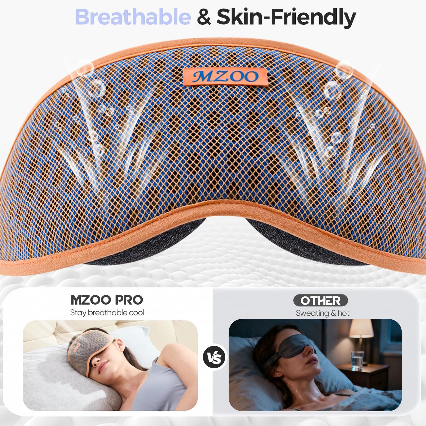 MZOO Pro Breathable Sleep Mask - Complete Blackout Sleeping Eye Mask for Side Sleeper, 3D Zero Pressure & Eyelash Friendly Night Blindfold Eye Covers, Travel Essentials & Birthday Gifts for Women Men
