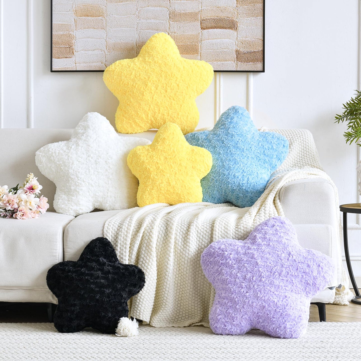 ZCNYCLAM Star Pillow, 19.7" Star Shaped Plush Pillow for Couch Bed Sofa, Cute Decorative Throw Pillows with Soft Faux Fur Room Decor for Bedroom Living Room (White)