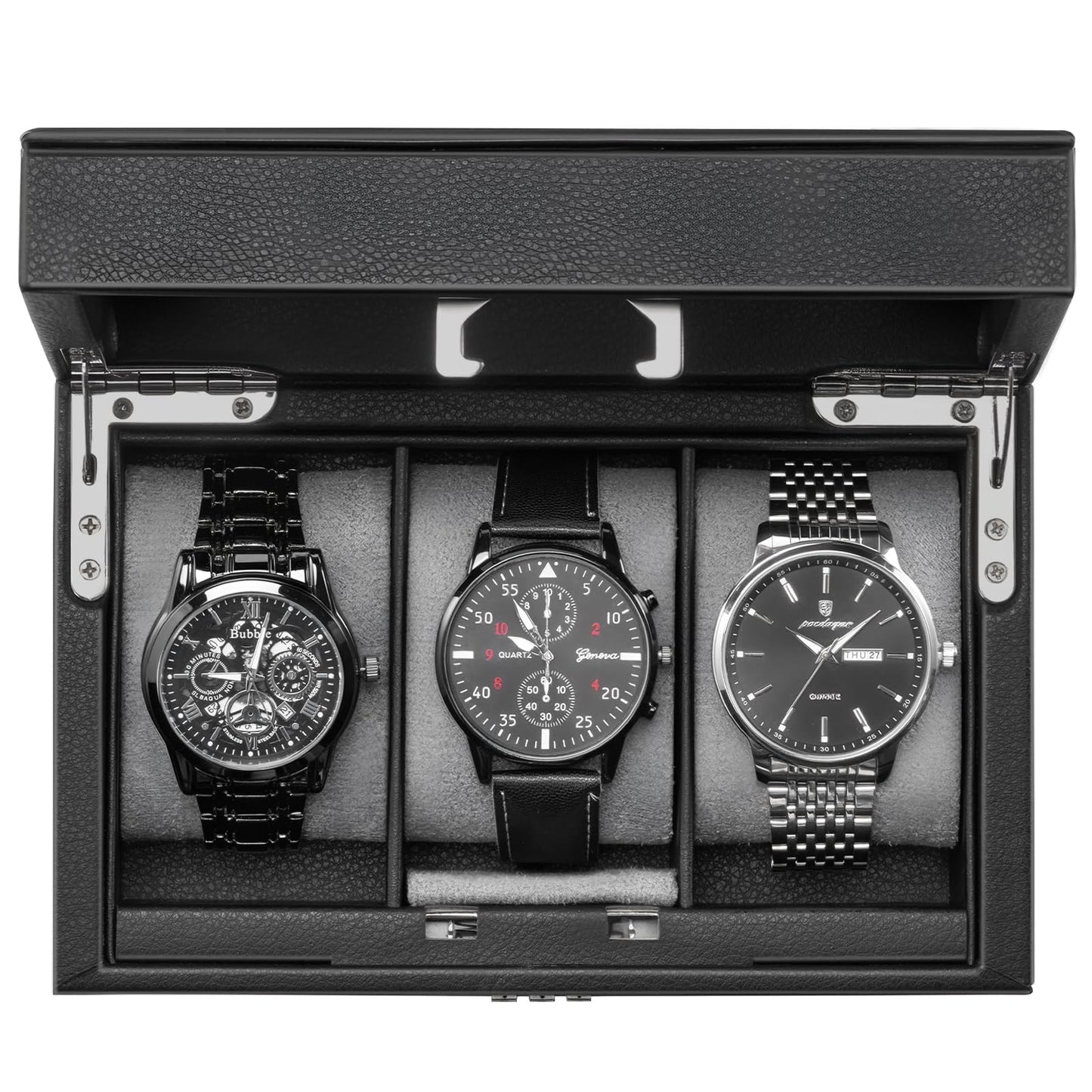 ProCase Lockable Watch Case, 3-Slot Display Storage Box with Glass Lid, Scratch-Free Velvet Lining & Combination Lock, Secure Watch Organizer for Men, Home, Office or Store Display - Black